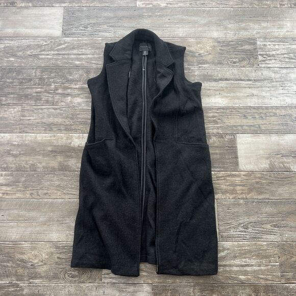 Tahari Women Black Wool Blend Longline Vest‎ Cardigan Pockets Capsule Size Small - Picture 1 of 5